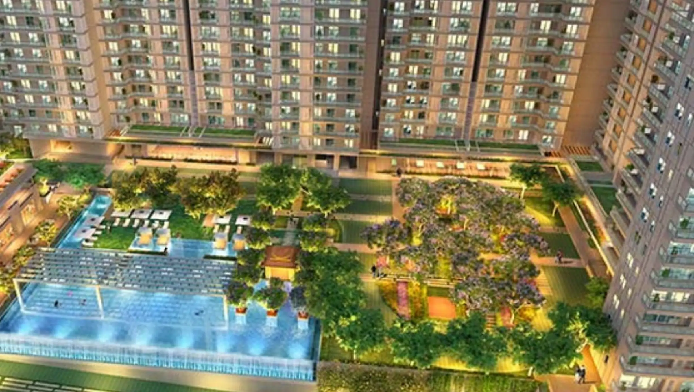 DLF Parivana South infinity pool and clubhouse with Aravalli backdrop